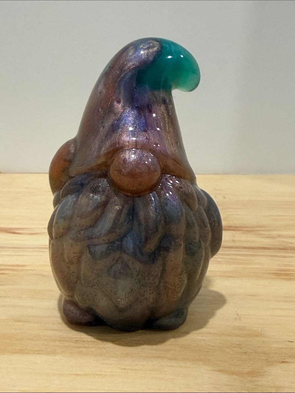 Iridescent Green-Tip Ceramic Gnome Bird Accent